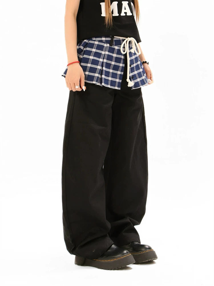Kenvibe Vintage Checkered Fake Two-Piece Casual Pants