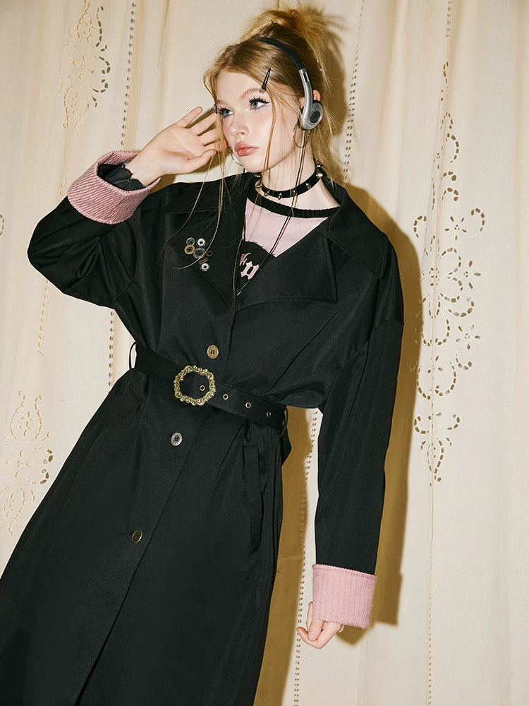 Imone Retro Lapel Splicing Trench Coat Women's Coat