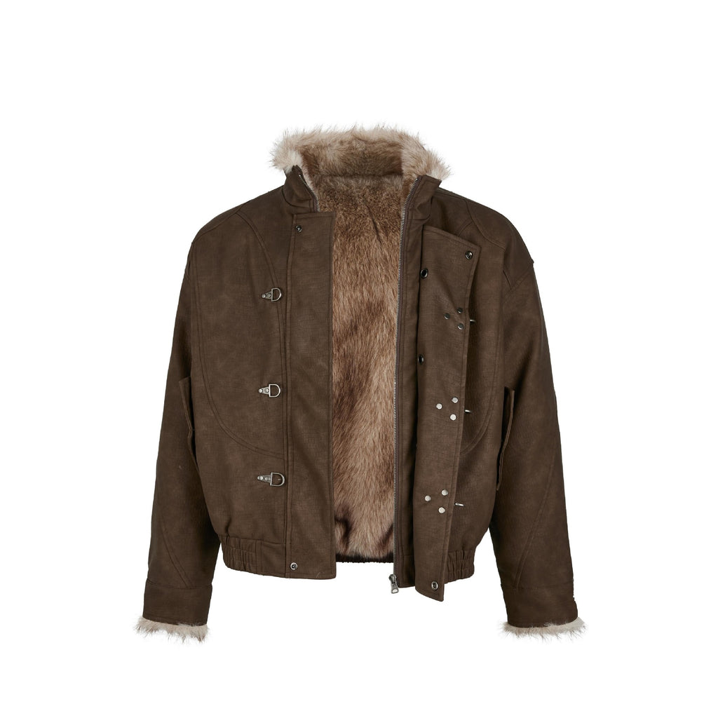 EME Crocodile PU Leather Stand-up Collar Jacket