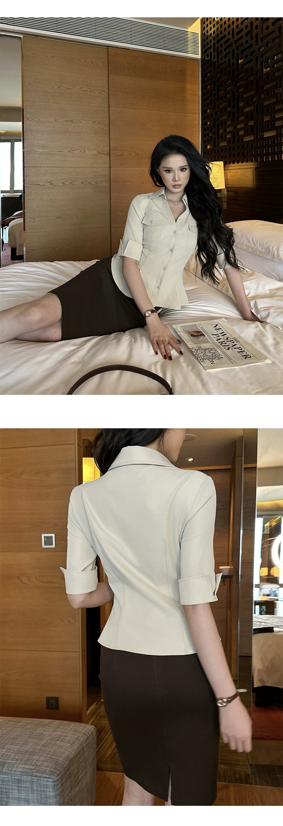 LLROGE Slim Fit and Thin Waist Shirt Skirt Set