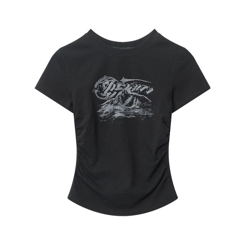 AIRHOOD Retro Simple Letter Print Pleated Tee