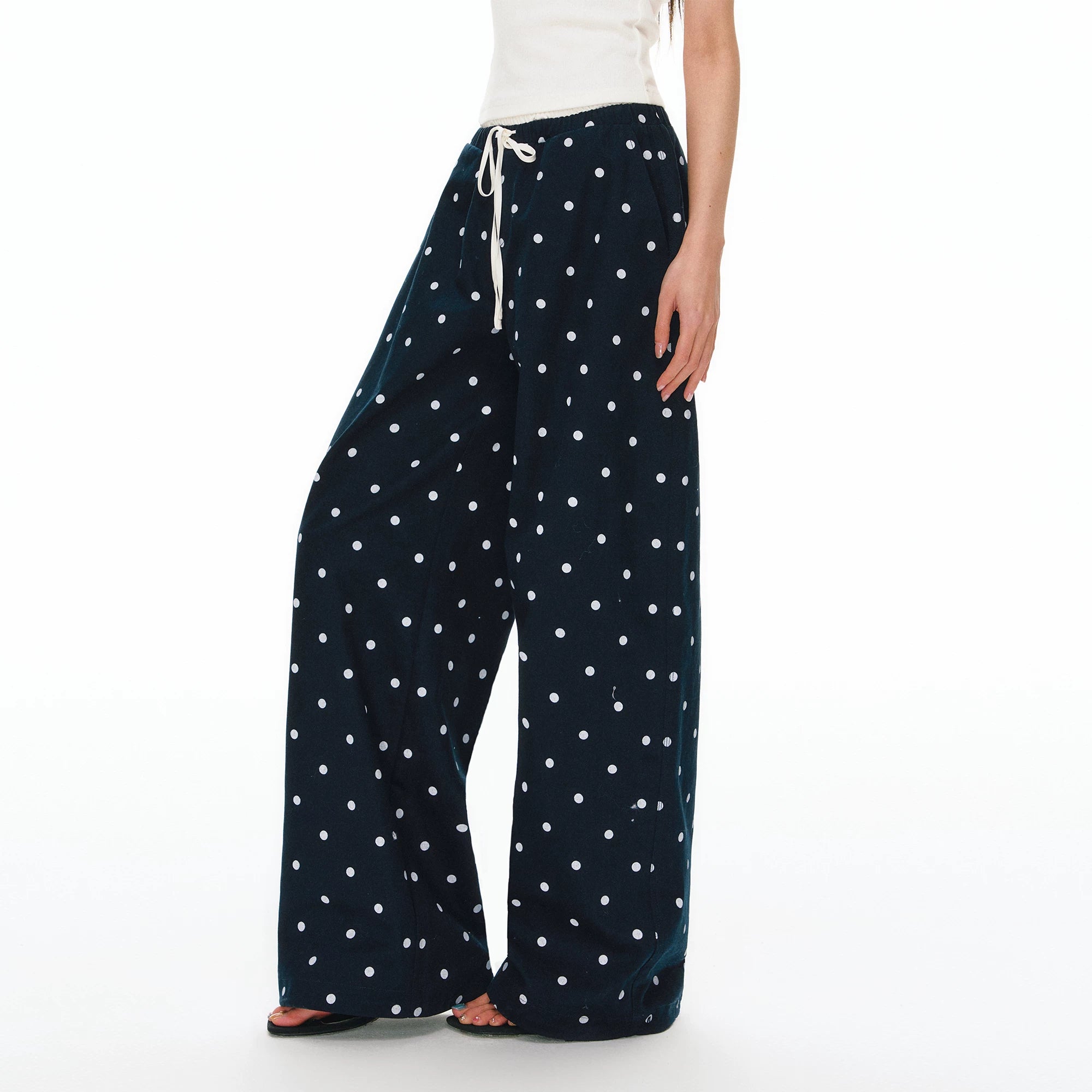 Ariseism Vintage Wide Leg Polka Dot Casual Pants