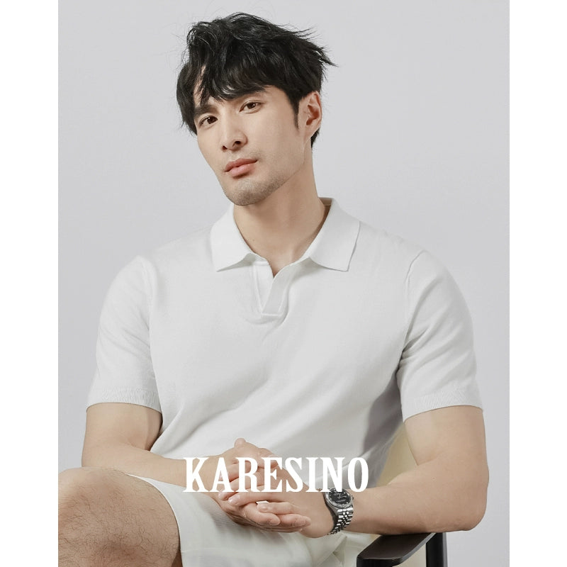 KARESINO Casual Lapel Knitted Polo Shirt