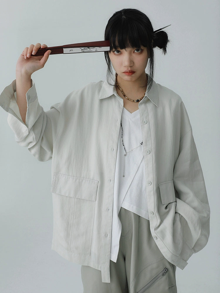 STILLYOU New Chinese-style Light Pocket Drape Long-sleeved Shirt