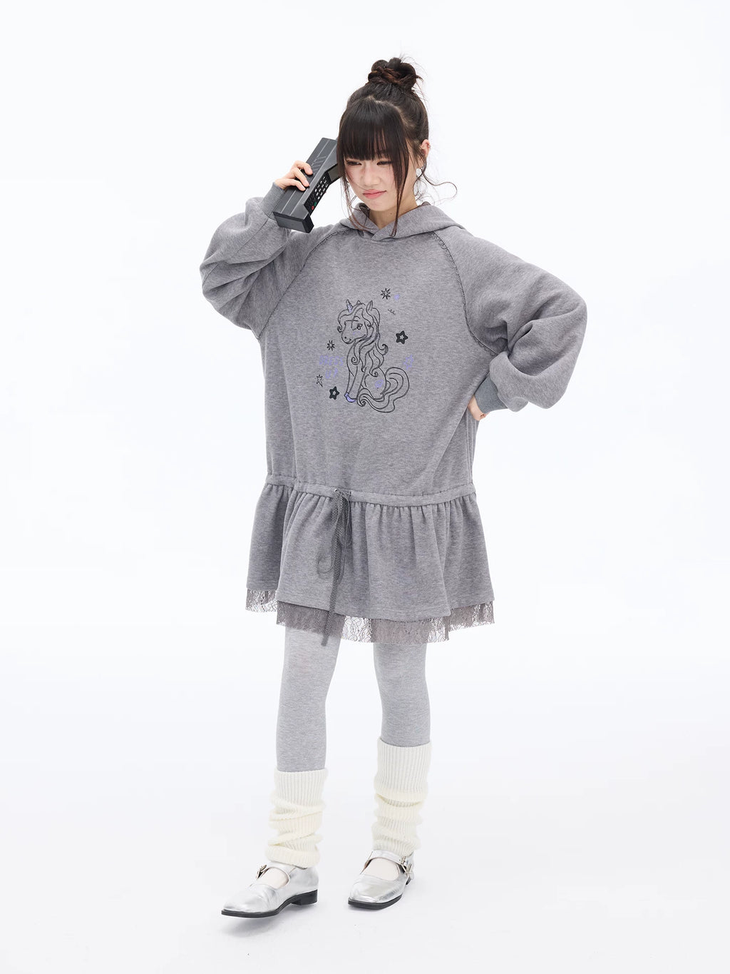 MOMSAYCAN Illustration Thickened Loose Hooded Dress