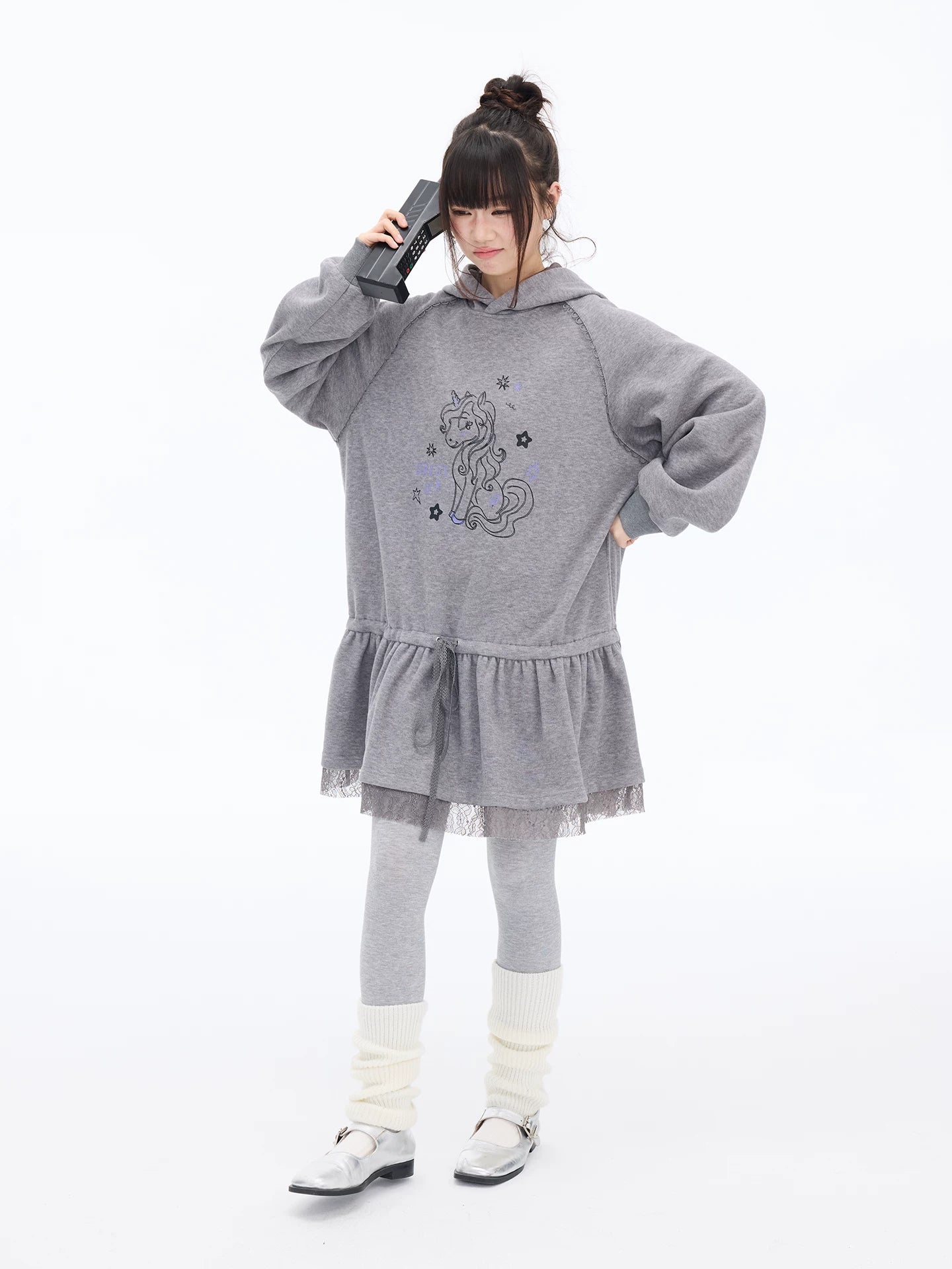 MOMSAYCAN Illustration Thickened Loose Hooded Dress