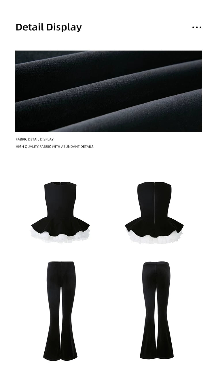 Avenement Velvet Stitching Mesh Casual Suit