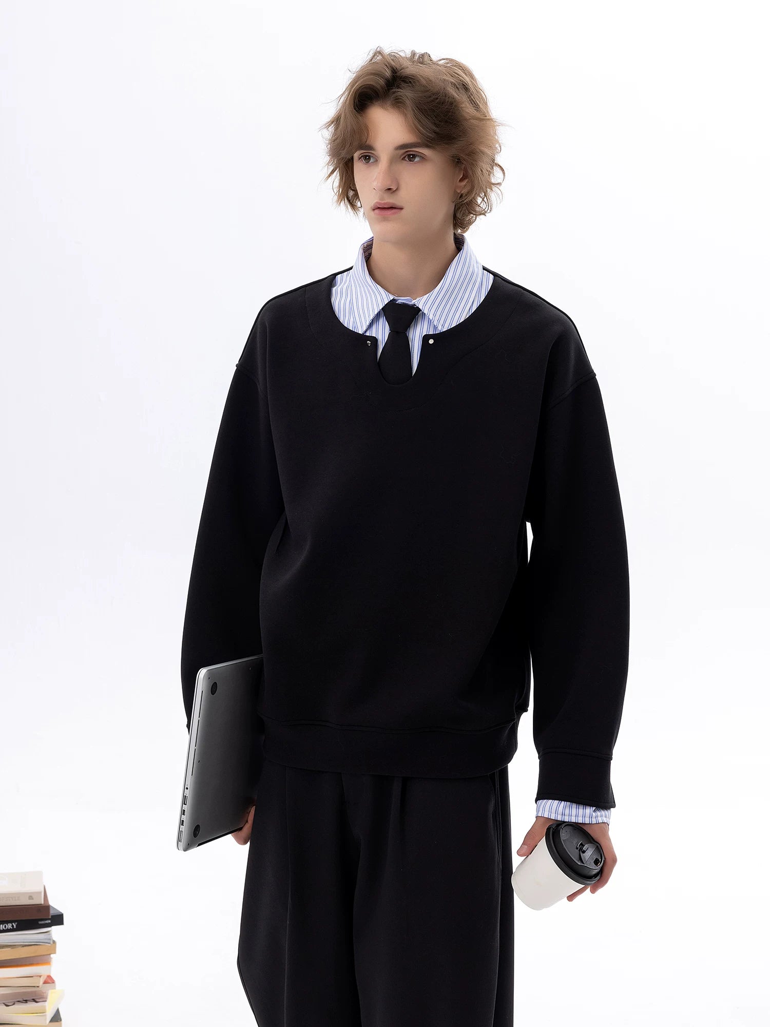 CHOR Vintage Fake Two Shirt Collar Long Sleeve Sweater