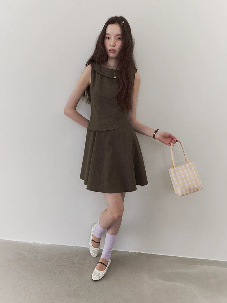 VOOE Ruffle-edged Waist Sleeveless Dress