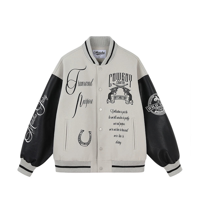 MATCHA STORY Embroidered Loose Baseball Jacket