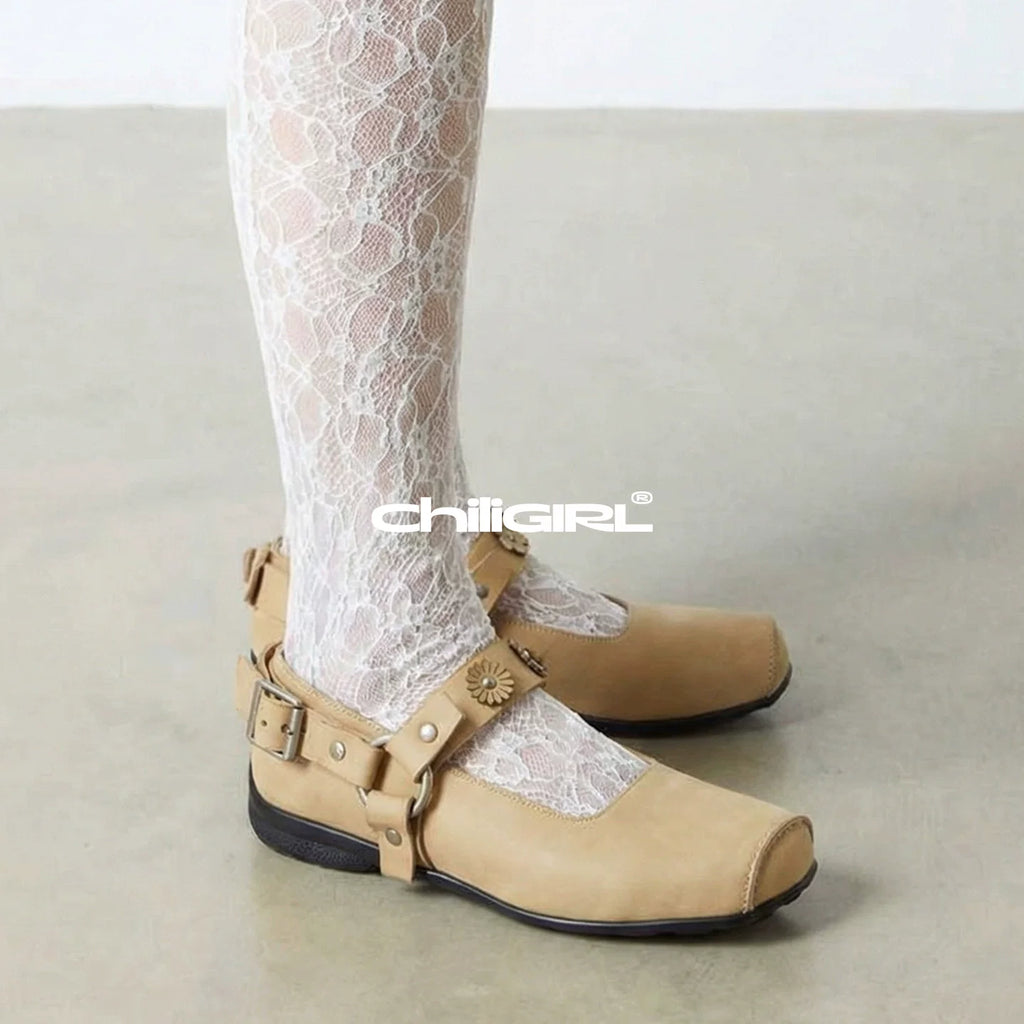 CHILIGIRL Flower One-word Buckle Strap Versatile Shoes