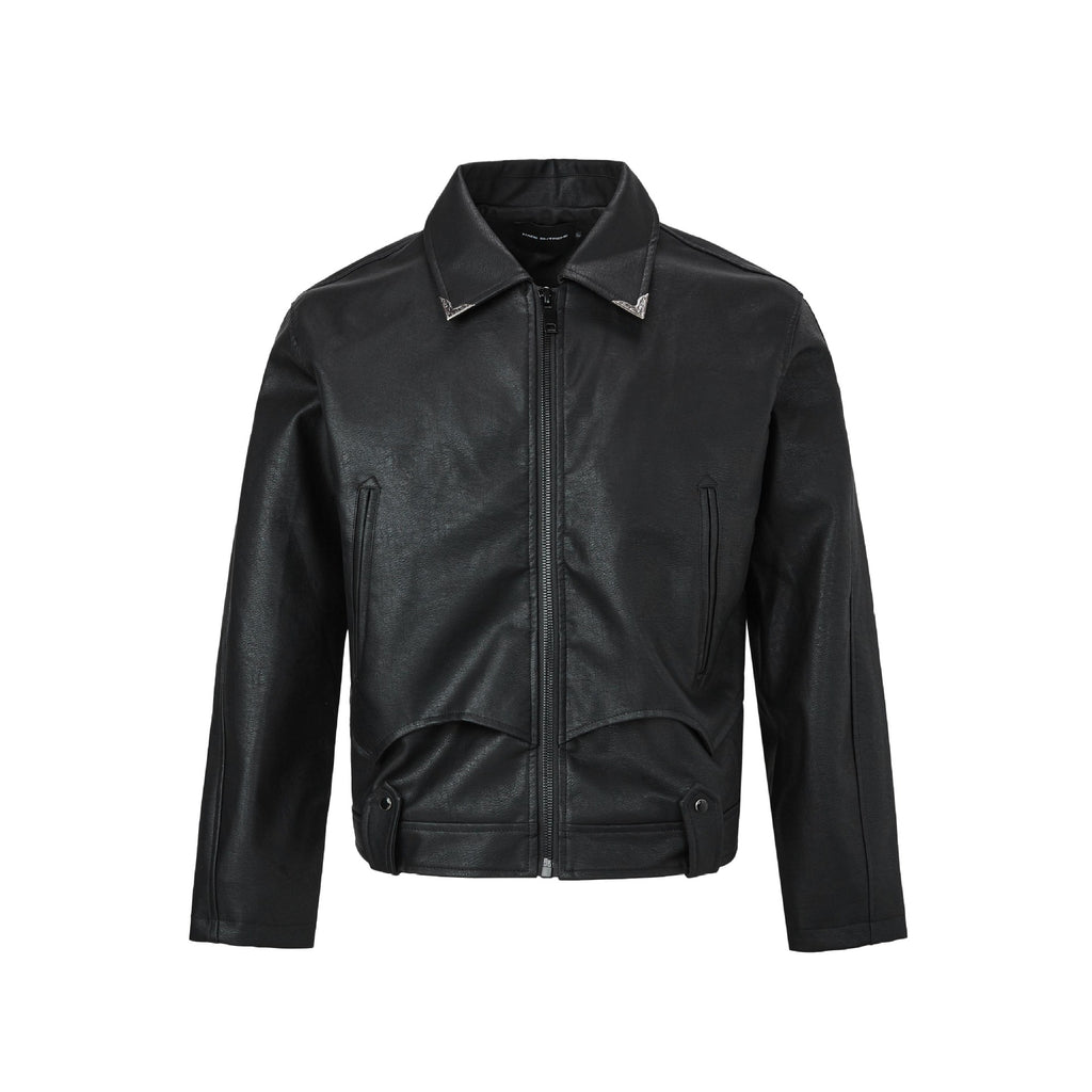 MADEEXTREME Spring Men's Oil Wax UV Crack Texture Retro PU Leather Short Jacket
