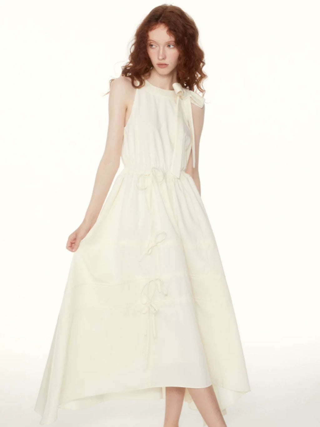 Sureenough Sleeveless Bow Halter Long Dress