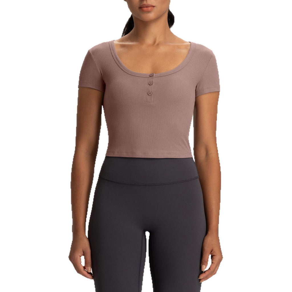 Athena Lulu Short Ribbed Slim Slim Henry Collar Tee