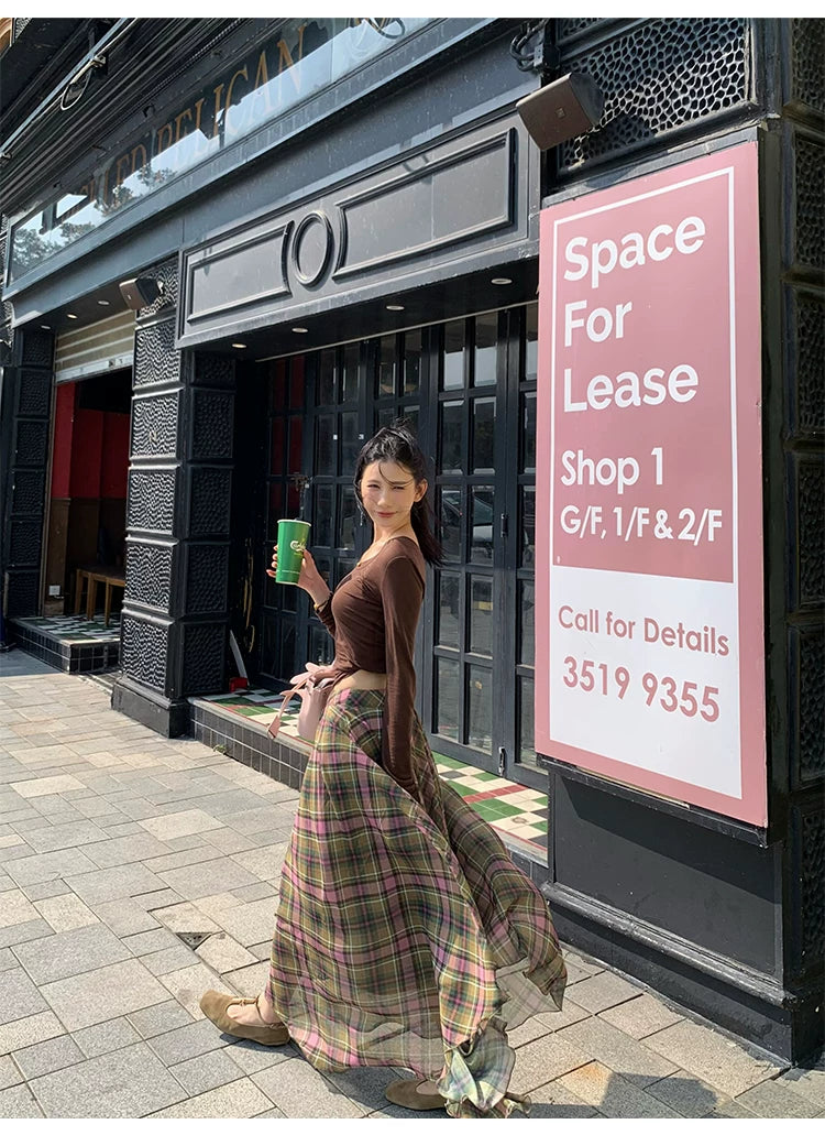 YOUNG KYLIN Contrasting Plaid Skirt