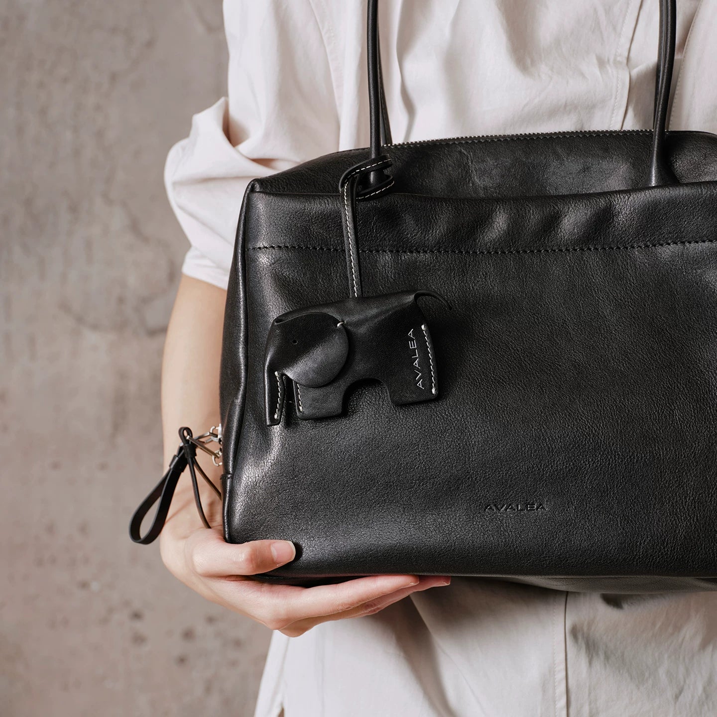 AVALEA Cowhide Baby Elephant Pendant Keychain