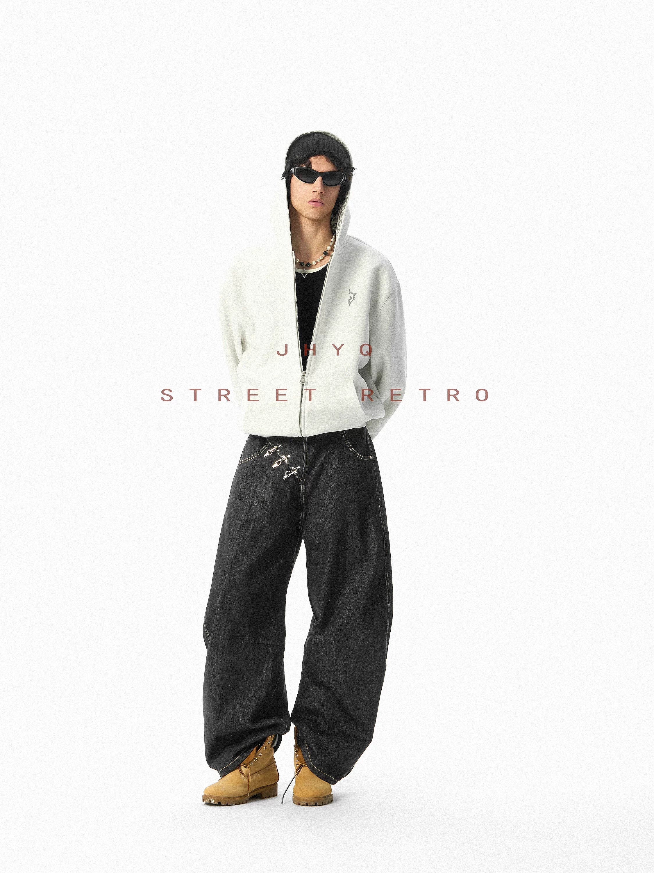 JHYQ Hip Hop Style Wide Leg Plane Buckle Loose Jeans