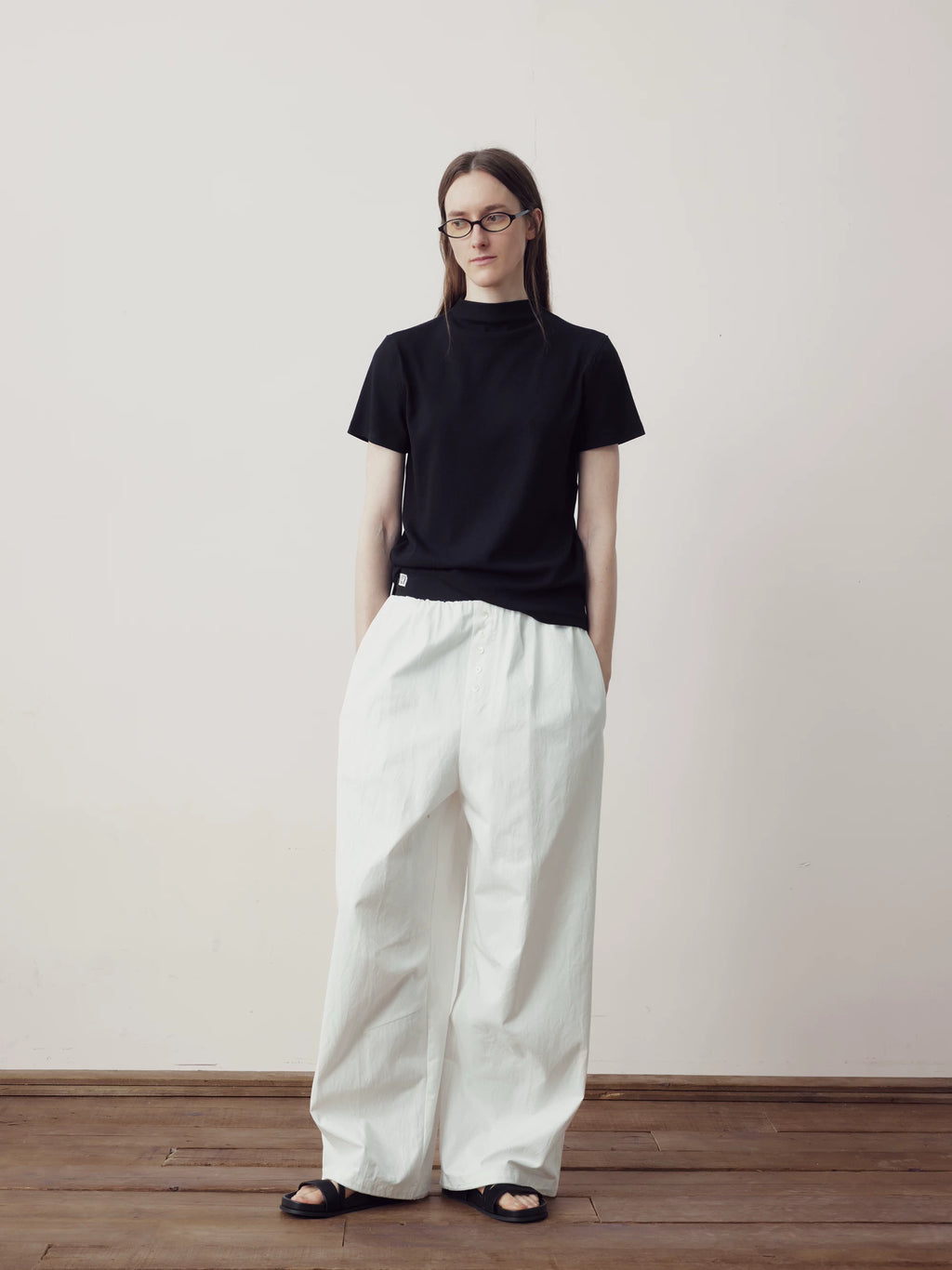 COLN Front Shoulder Breathable Pinstriped Half Turtleneck Tee