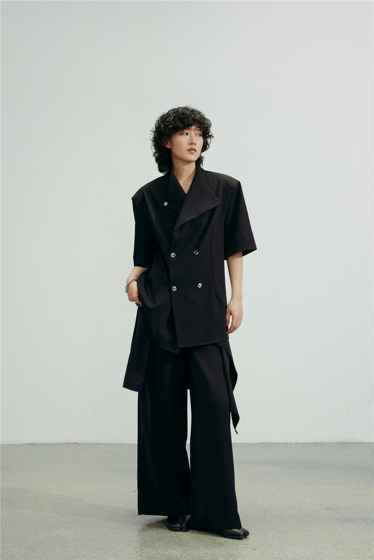 SUNYVONNE Detachable Apron Wide-Leg Suit Pants