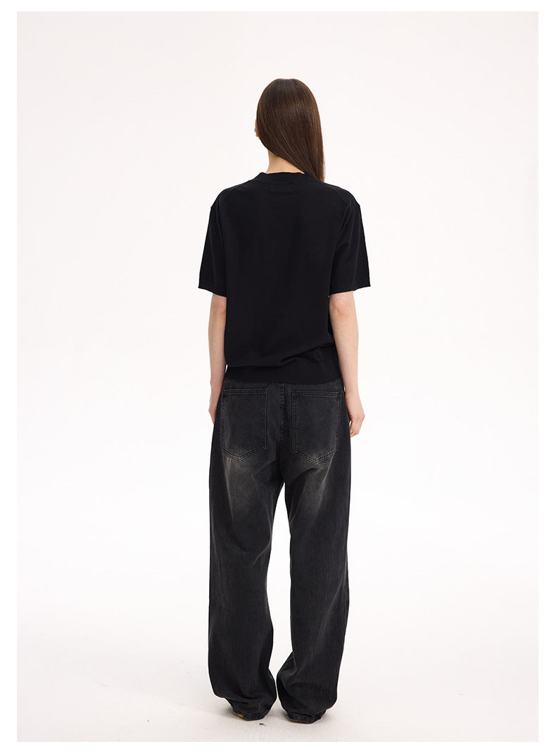 UNF Front Shoulder Turtleneck Knitted Tee
