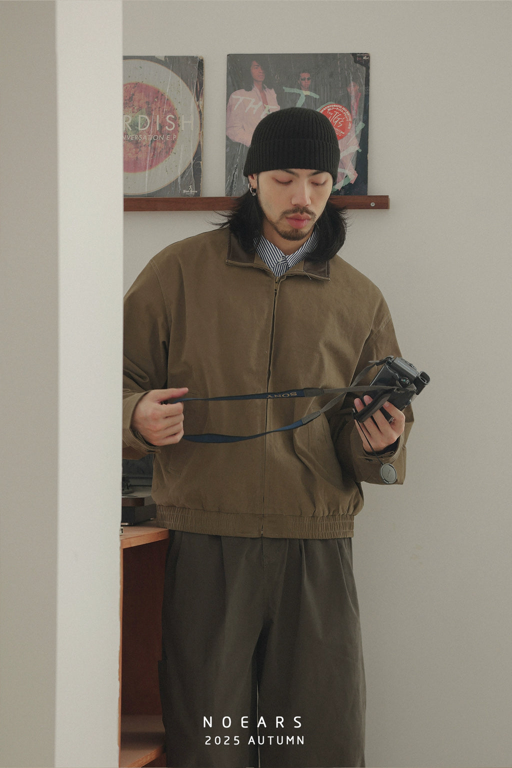 NOEARS Japanese Stitching Pu Contrasting Collar Jacket