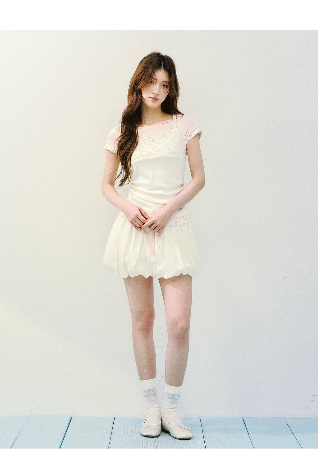 SunsetPark Fake Three Piece Lace Sling Vest Knitted Tee