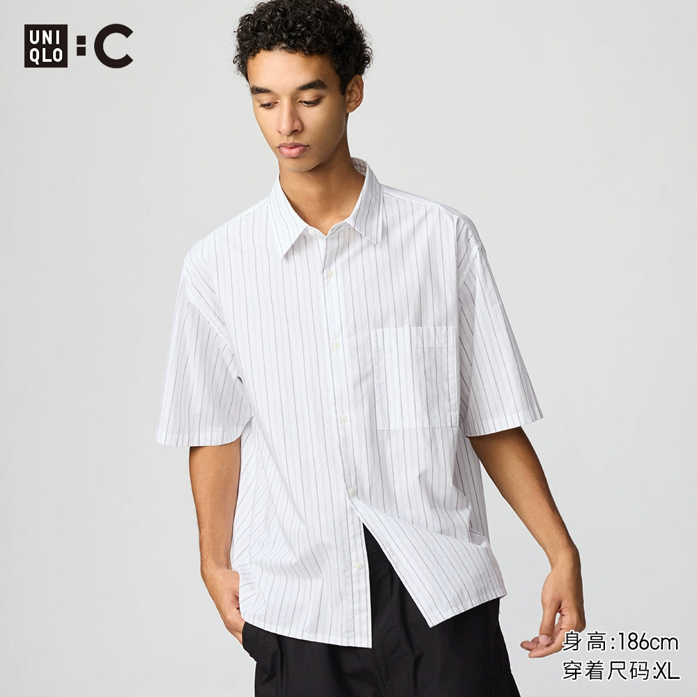 Uniqlo C series cooperation/men's and women's loose striped shirt short-sleeved shirt casual versatile 477643