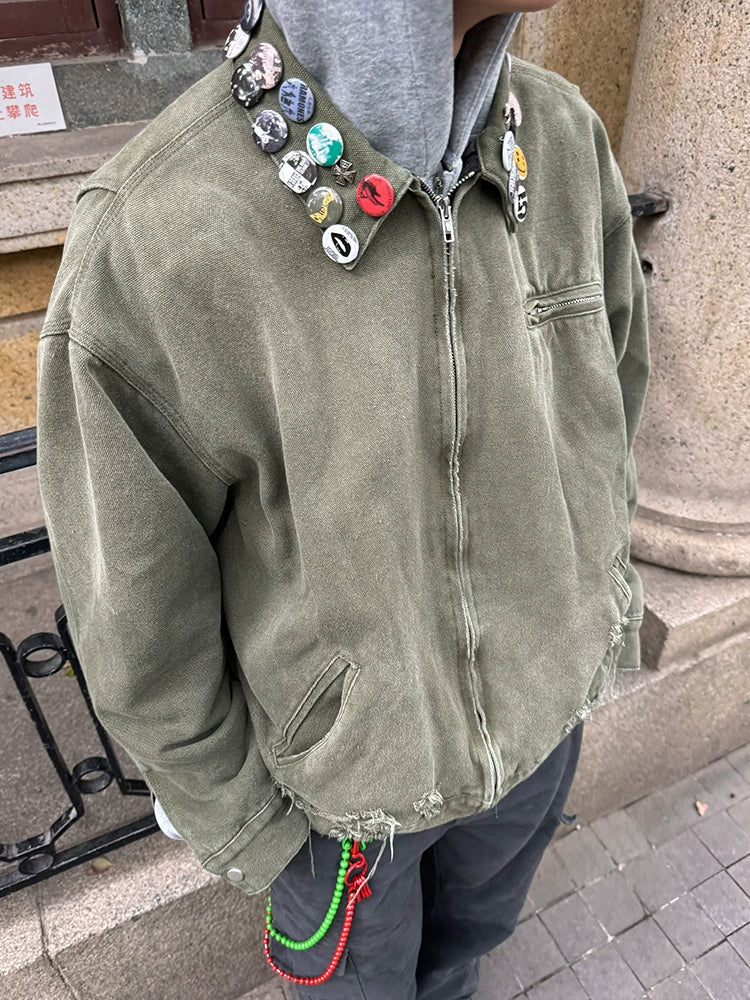 EAHO Vintage Badge Frayed Lapel Jacket