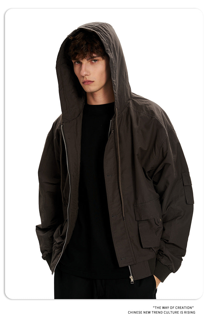 11KN Vintage Loose Casual Multi-Pocket Short Wide Jacket