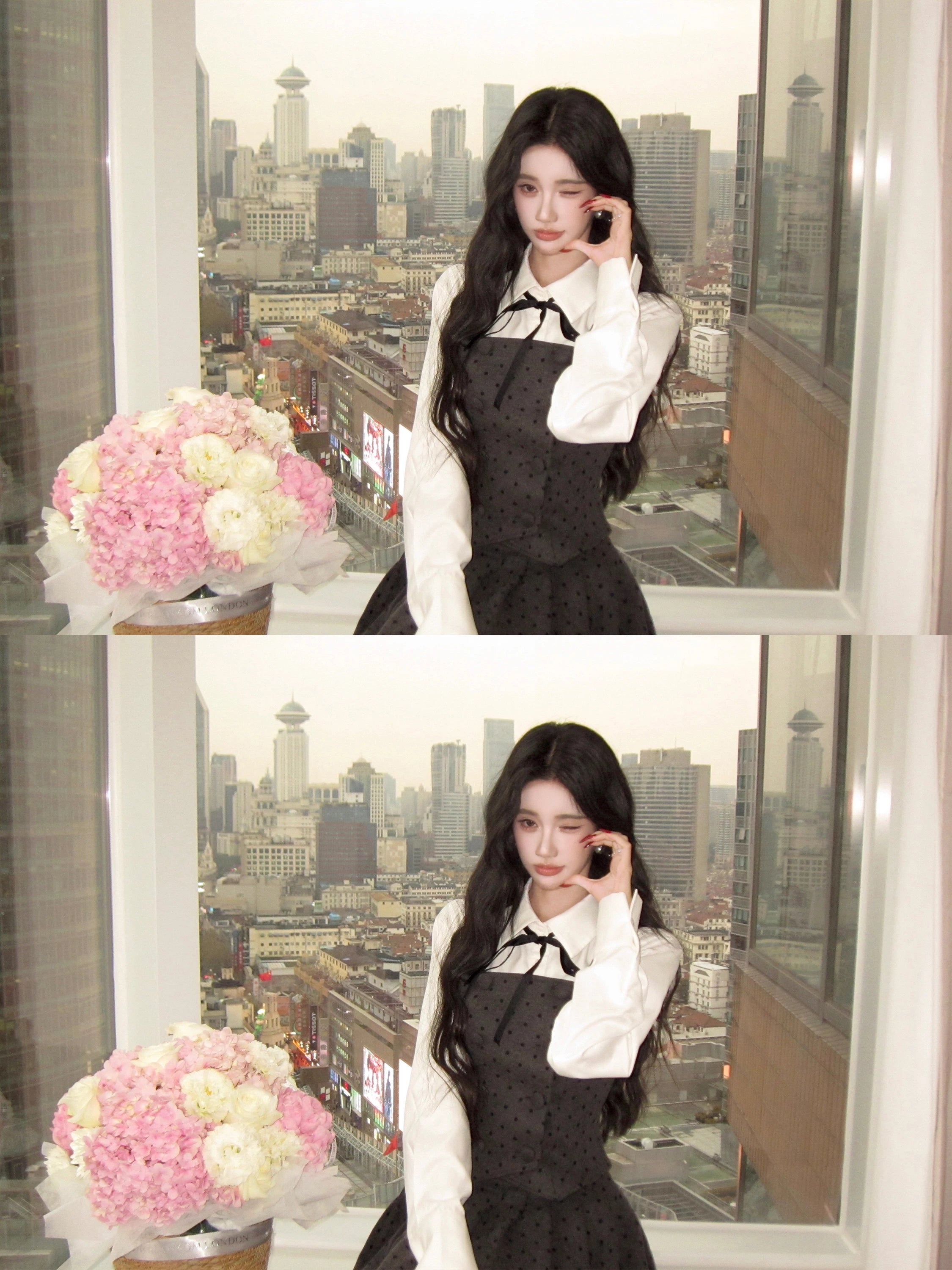 Barb Chill Polka Dot Woolen Vest Long Skirt Set