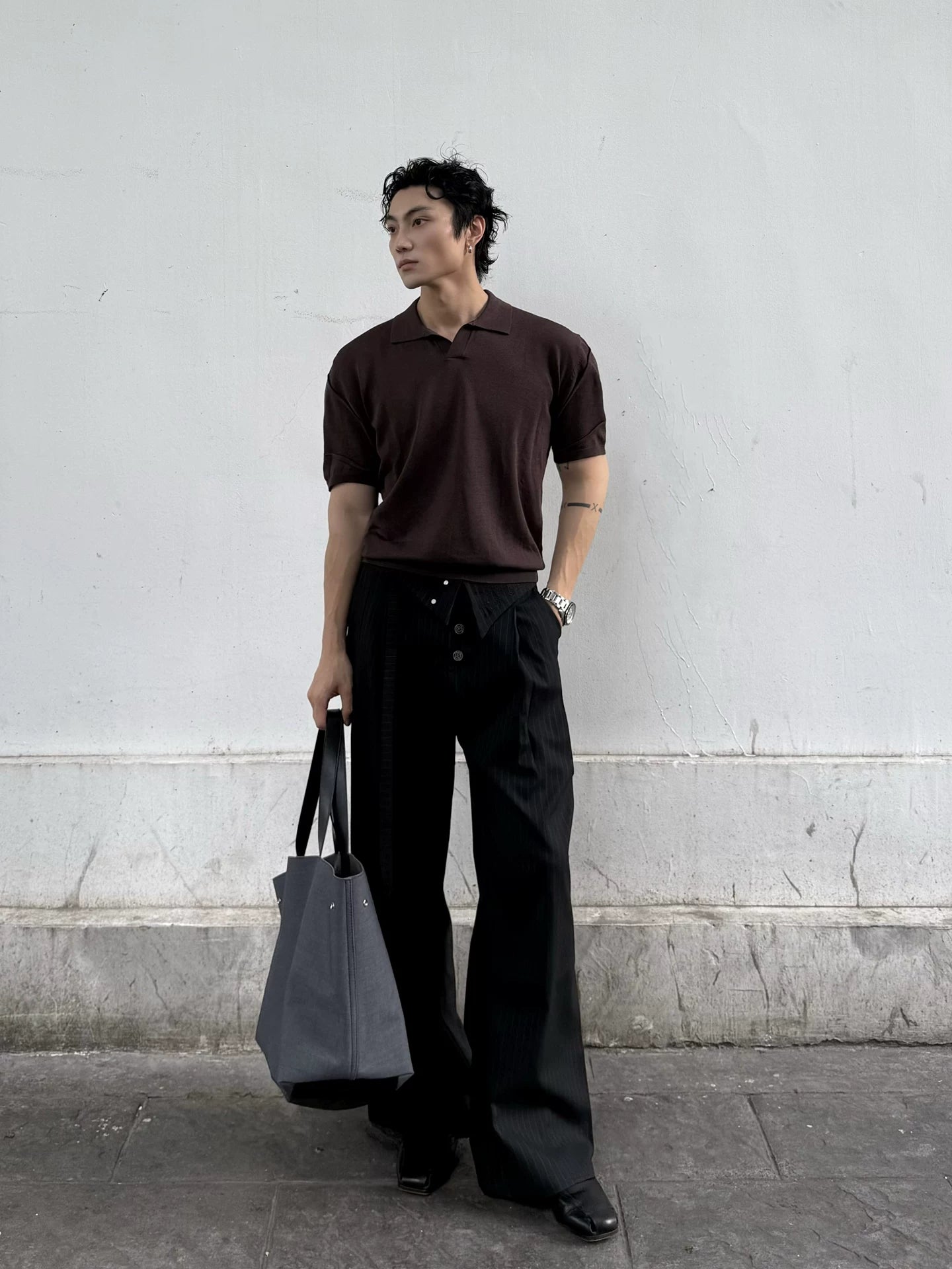 Borrowed Project V-neck Knit Polo Tee