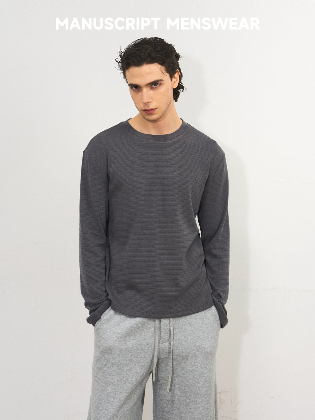 MANUSCRIPT Striped Front Shoulder Casual Loose Long Sleeves