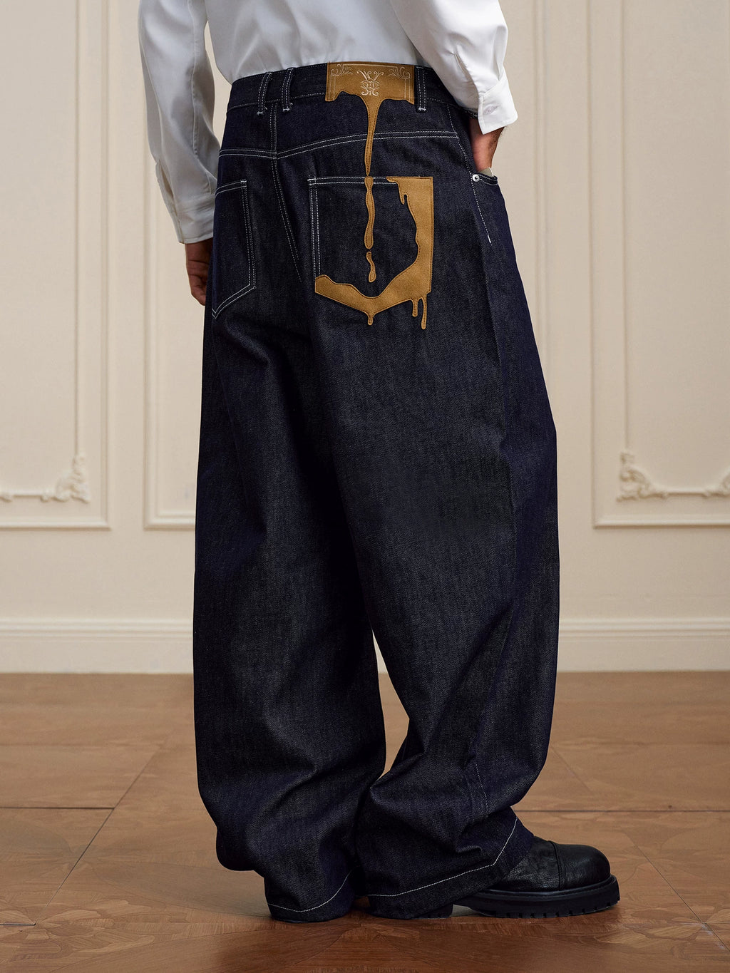 YADcrew Glitter Frosted Leather Dissolved Pocket Straight Pants