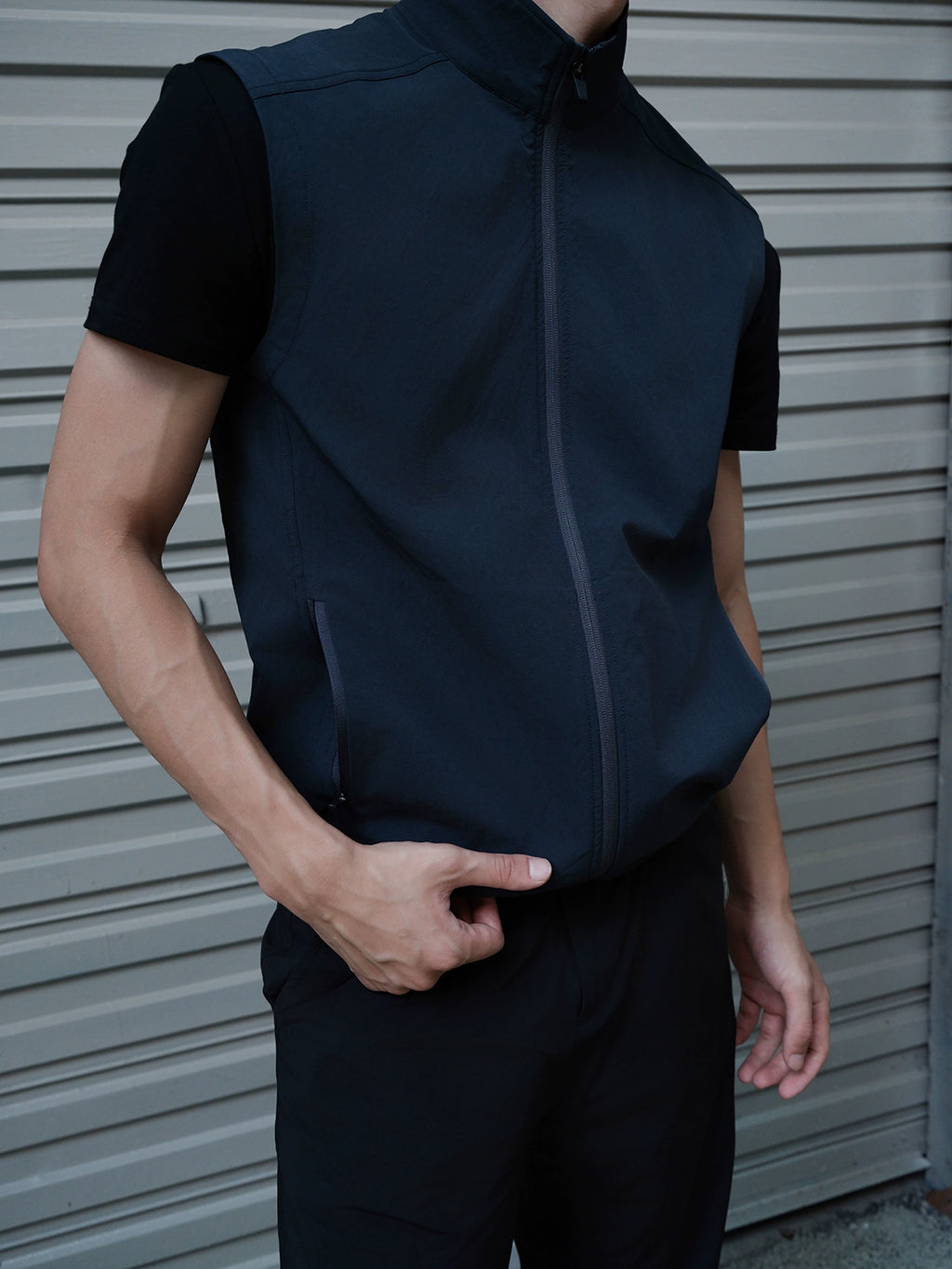 GTAL Vest Stand-up Collar Zipper Stacked Sleeveless Jacket