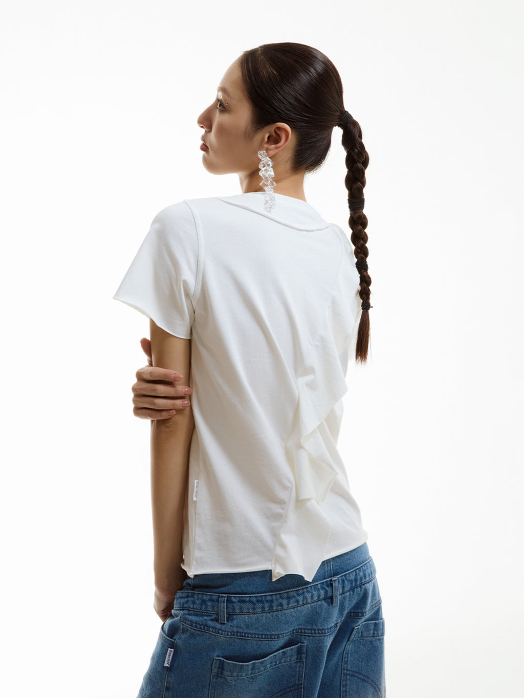 FUNKYFUN Cutting and Splicing Rear Flag Pendulum Design Tee