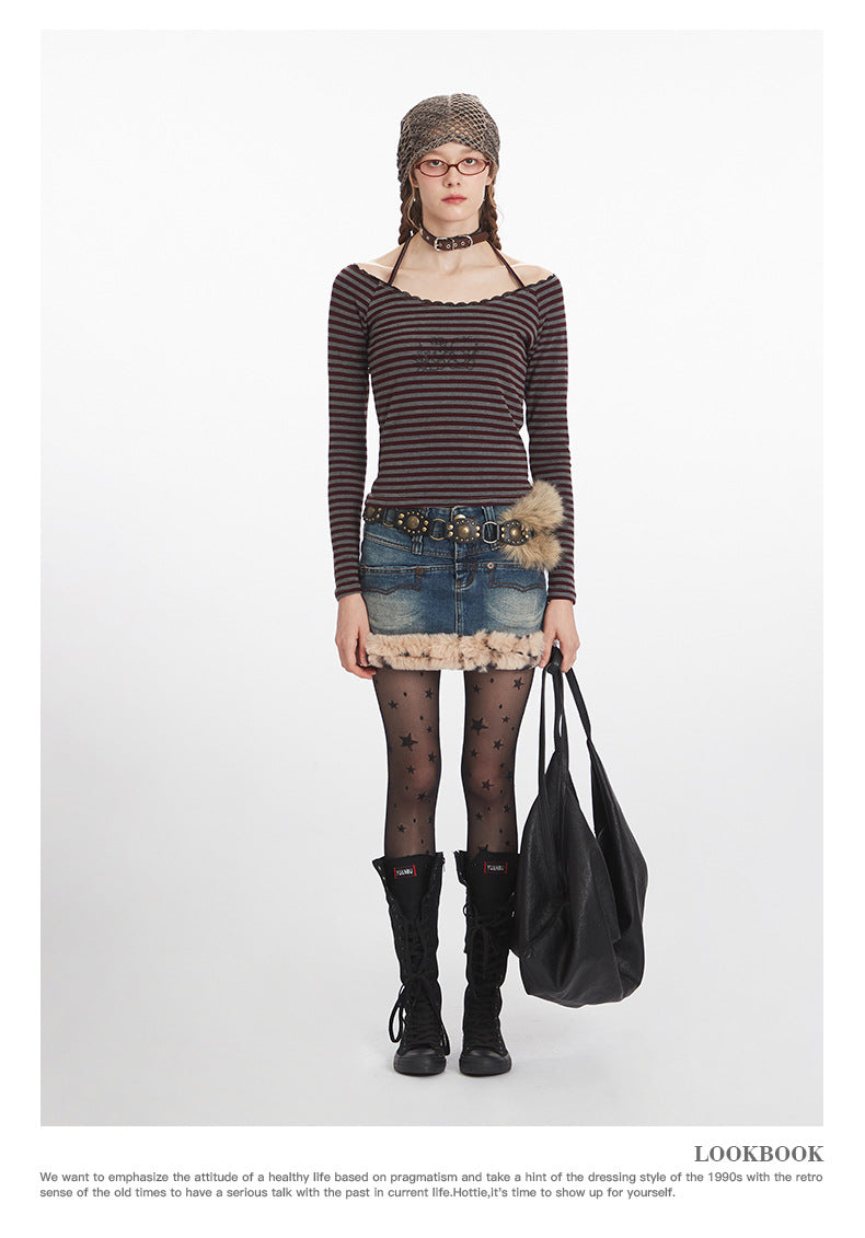 Nariele Shoulder Stripes Slim Short Long Sleeves