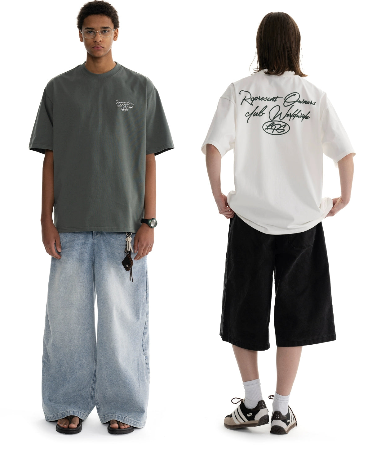 Loopsoon Round Neck Body Front and Rear Printing Loose and Comfortable Tee