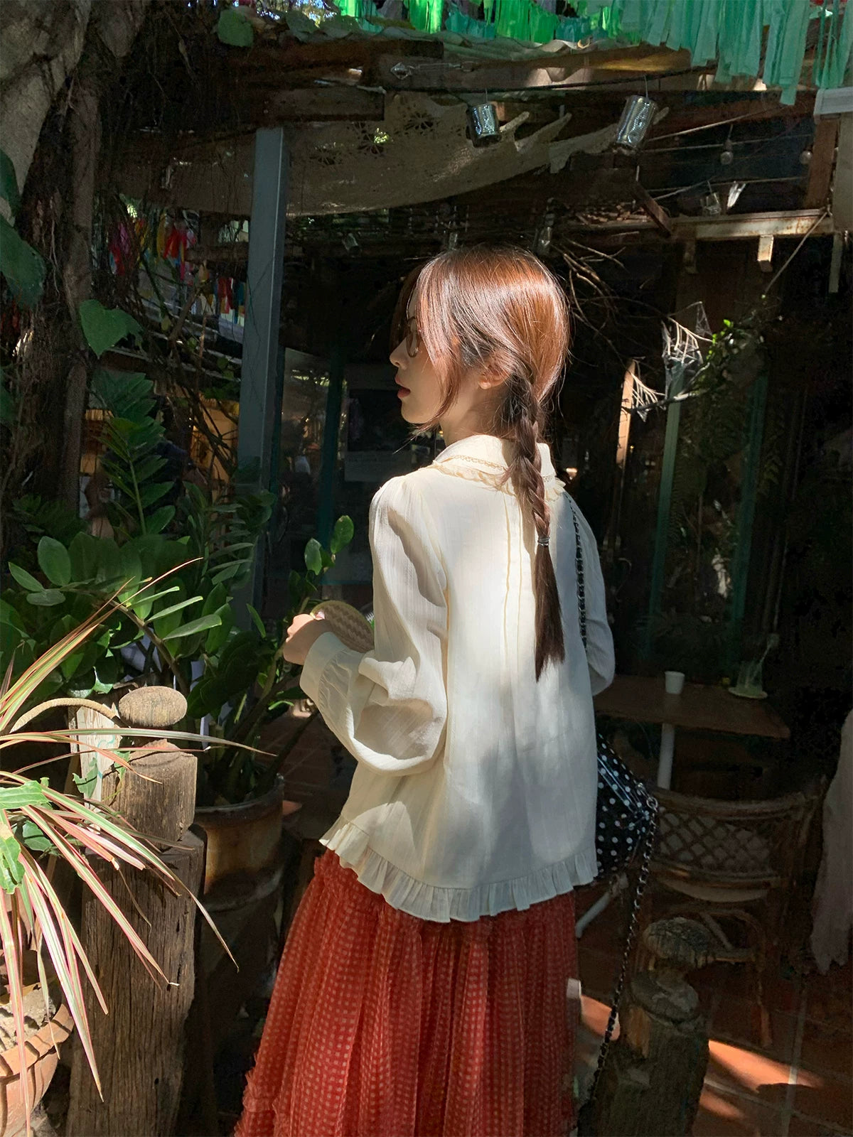 MUCHA Bow Jacquard Long-sleeved Shirt