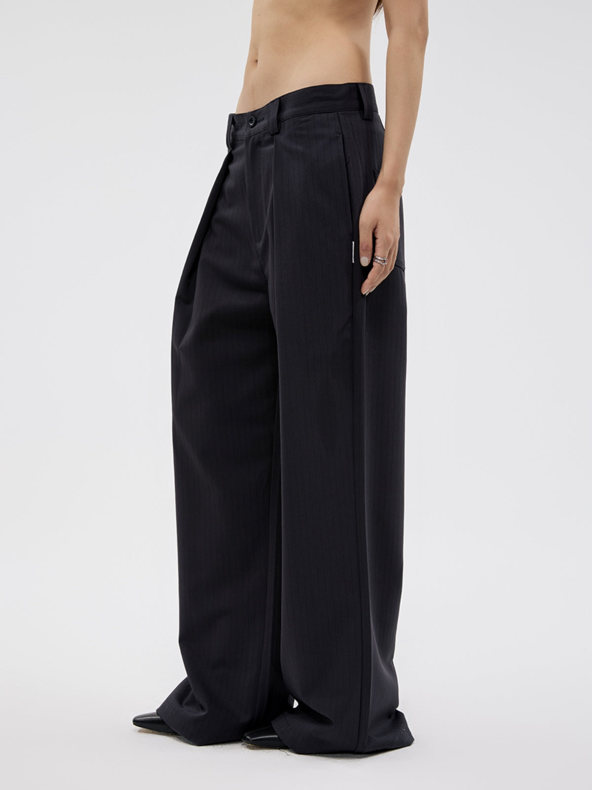 FUNKYFUN Large Pleated Wide Straight  Casual Trousers