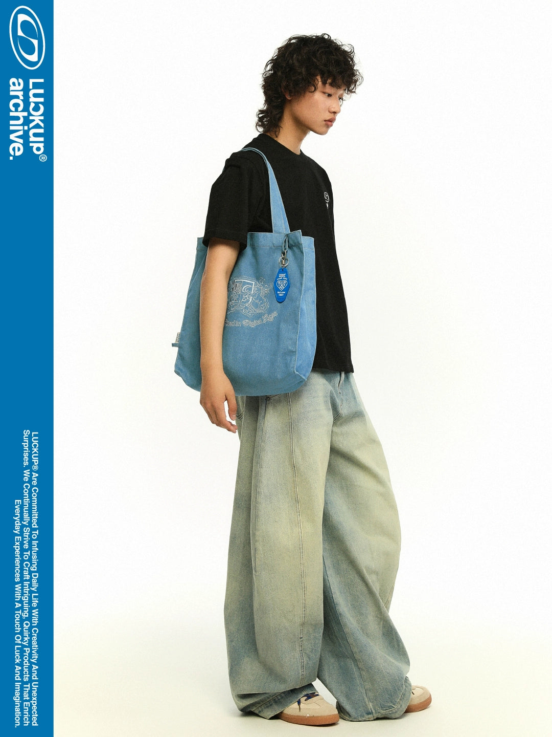 LUCKUP Embroidered Denim Handheld Shoulder Shopping Commuter Bag