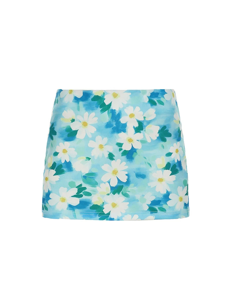 FUNOFF Oil Painting Daisy Print Skirt