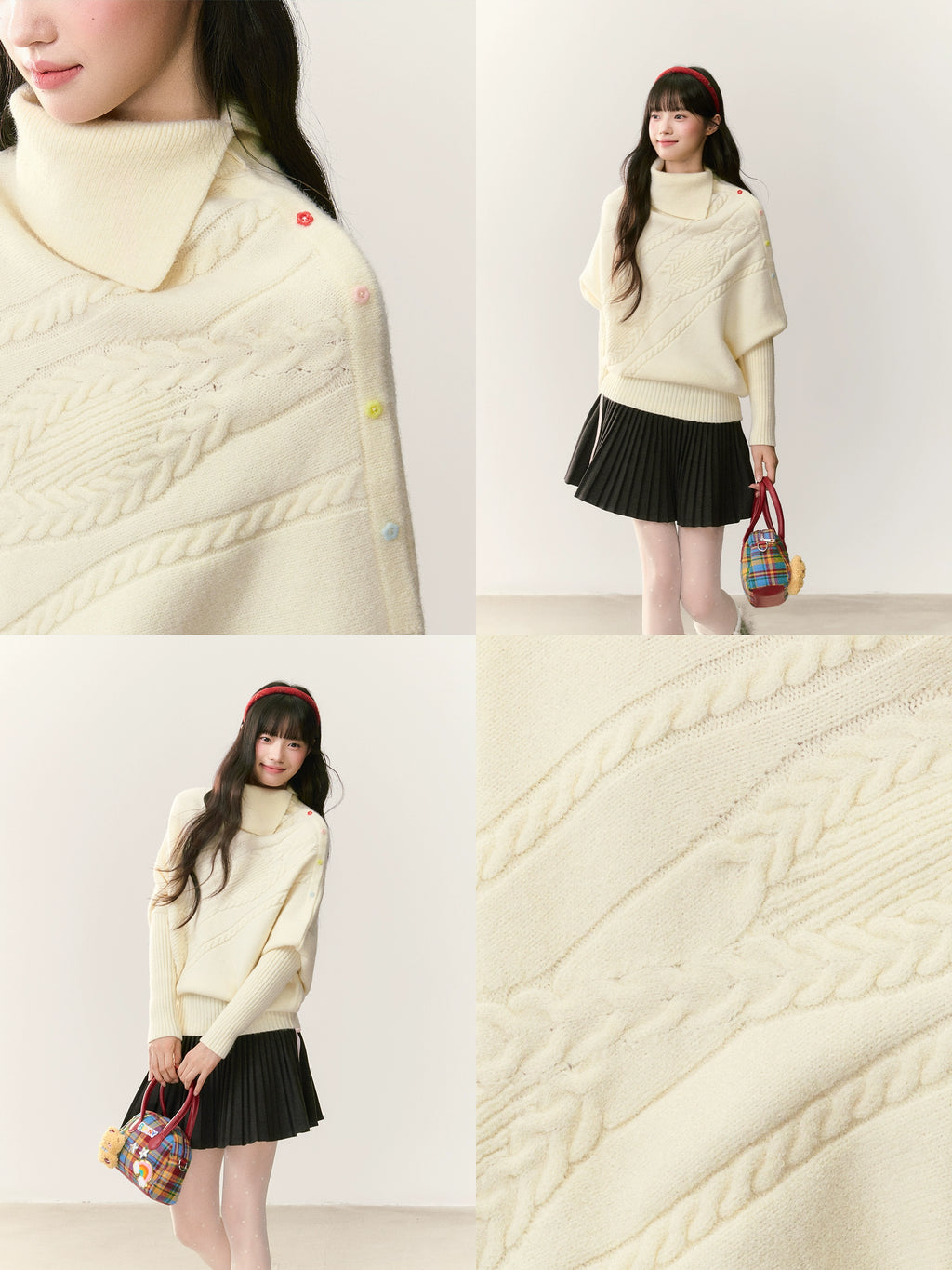 Umoumo Twisted Loose Lapel Color Buckle Cape Sweater