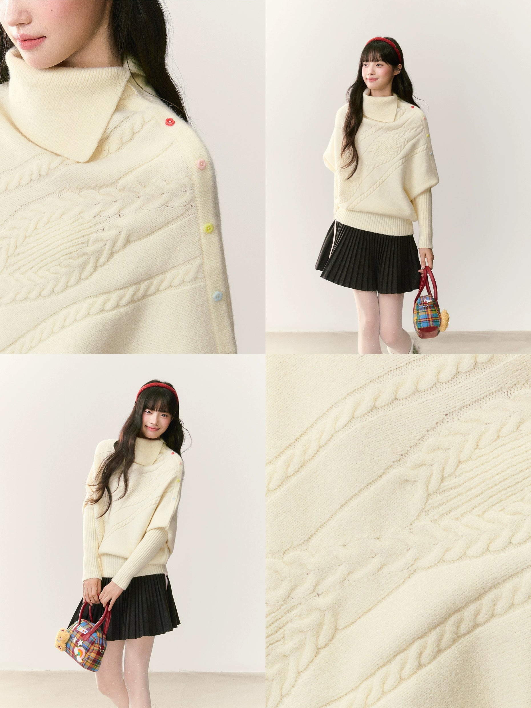 Umoumo Twisted Loose Lapel Color Buckle Cape Sweater