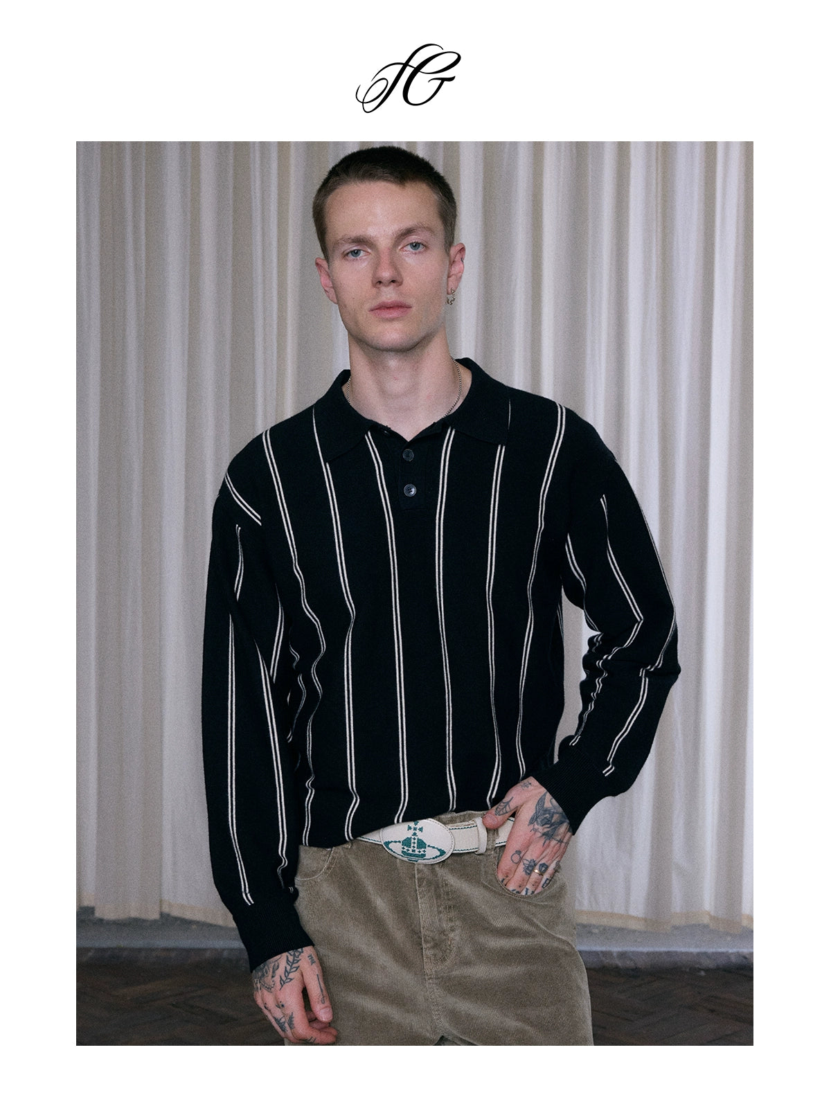 InsGale Striped POLO Lapel Long Sleeve Knitted Sweater
