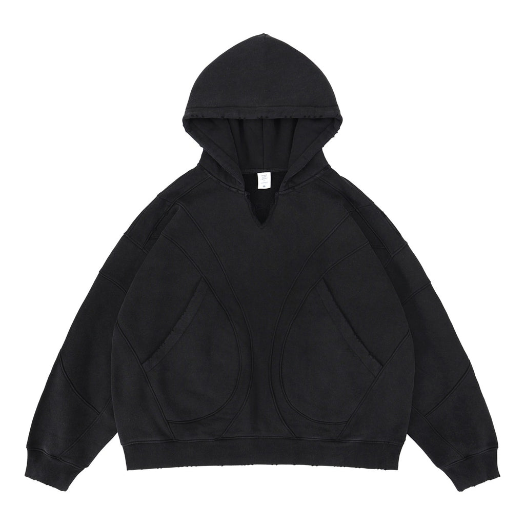 SUPER WAY Vintage Deconstructed Stitching Silhouette Hooded Sweater
