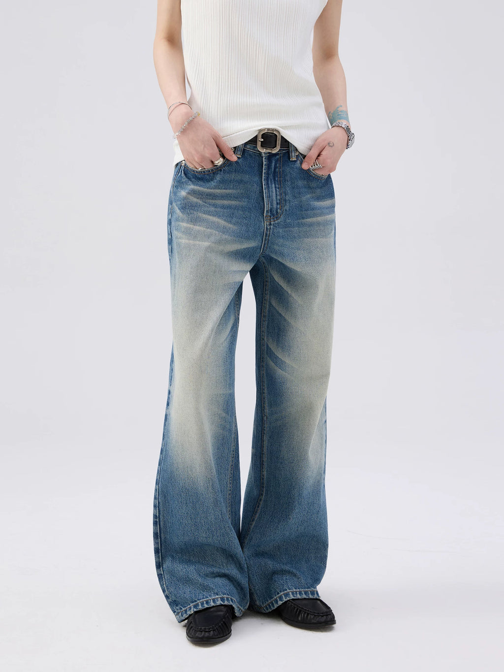 Sameuoo Hand-pleated Straight Jeans