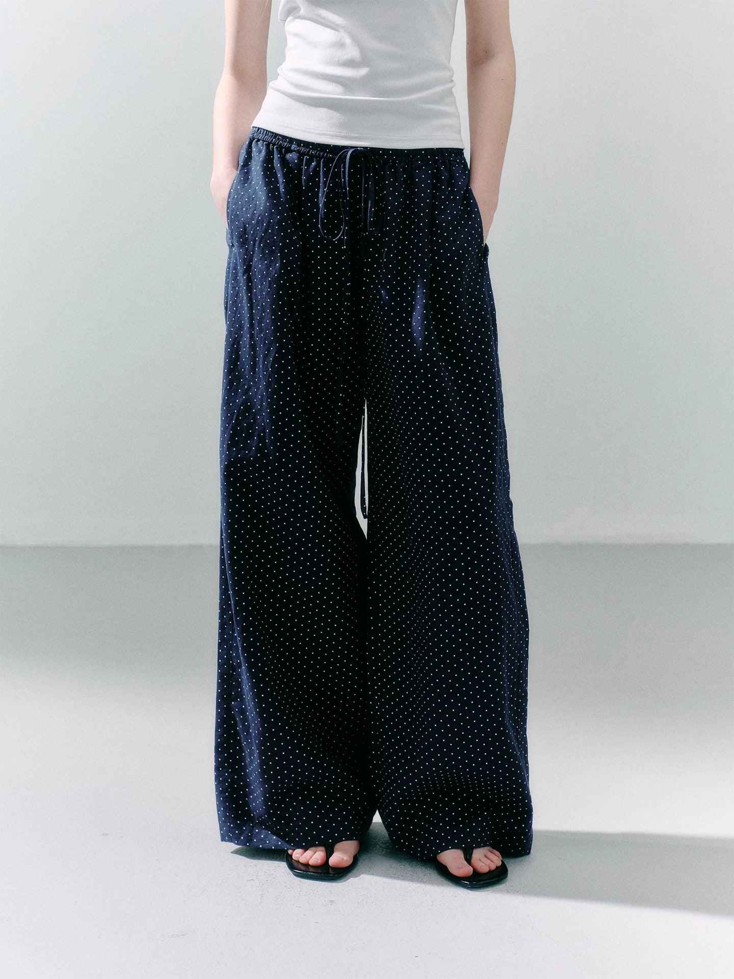 LOST FOREST Comfortable Versatile Polka Dot Print Wide Leg Pants