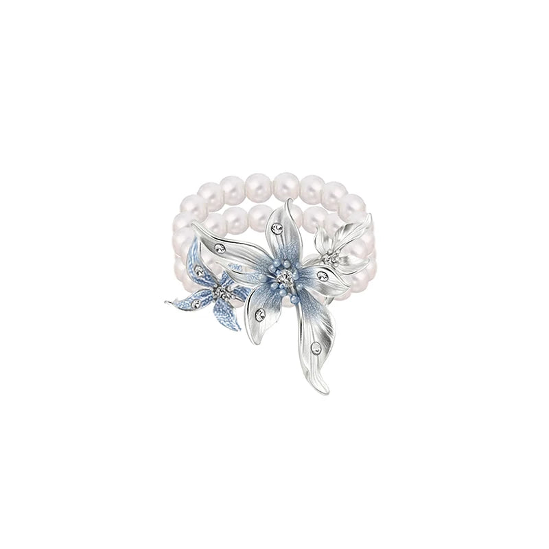 MASW Handmade Enamel Iris Haze Blue Pearl Ring