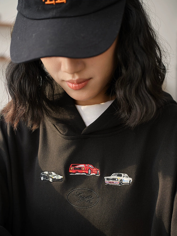 Battles Vintage Car Embroidered Hooded Sweater