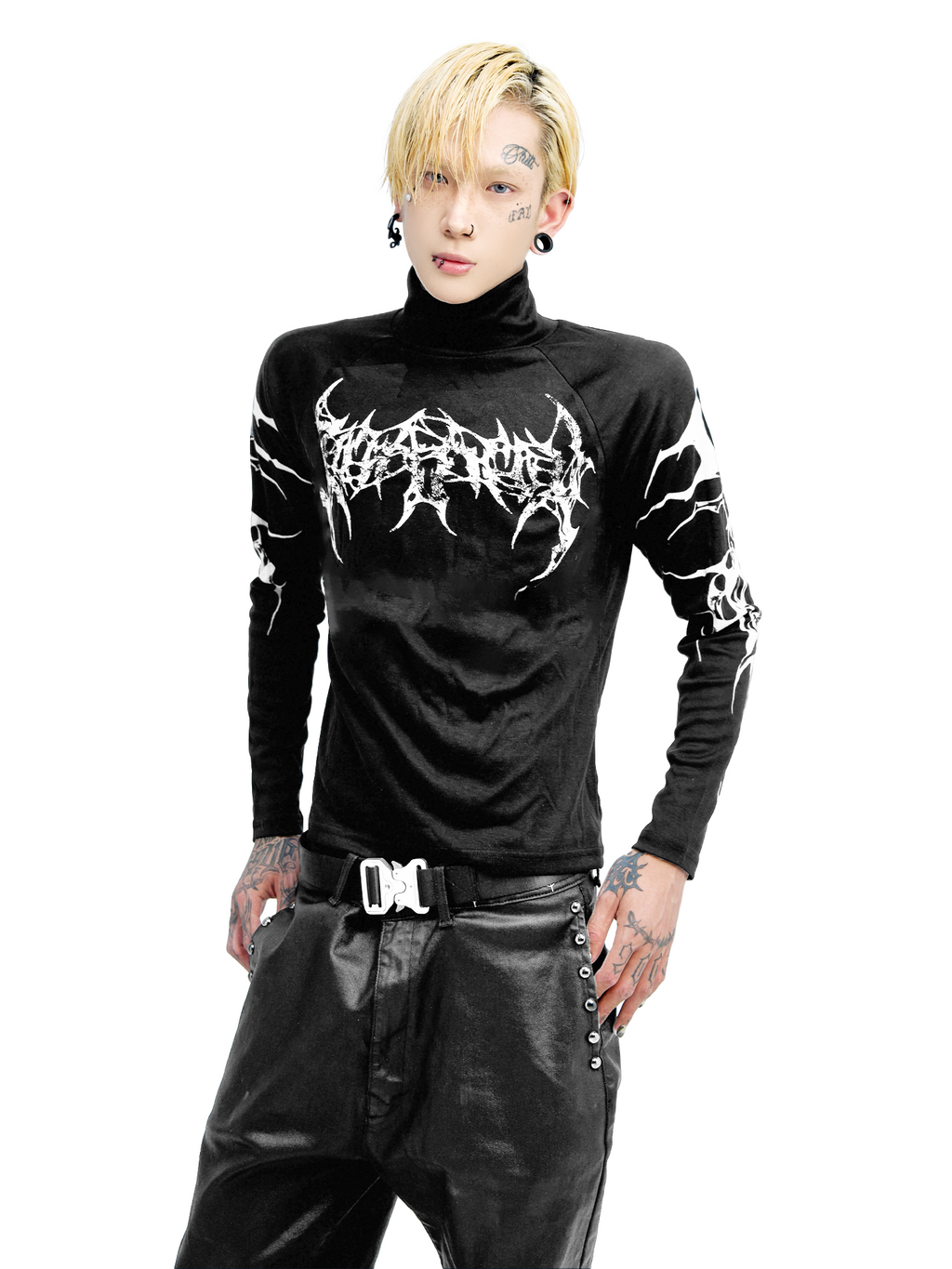 DETW Splicing Slim Fit Front Shoulder High Neck Long Sleeve